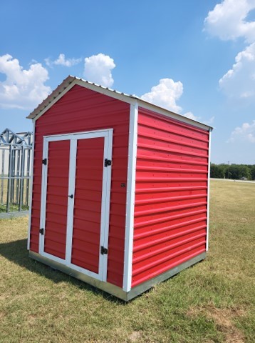 finished storage building in red